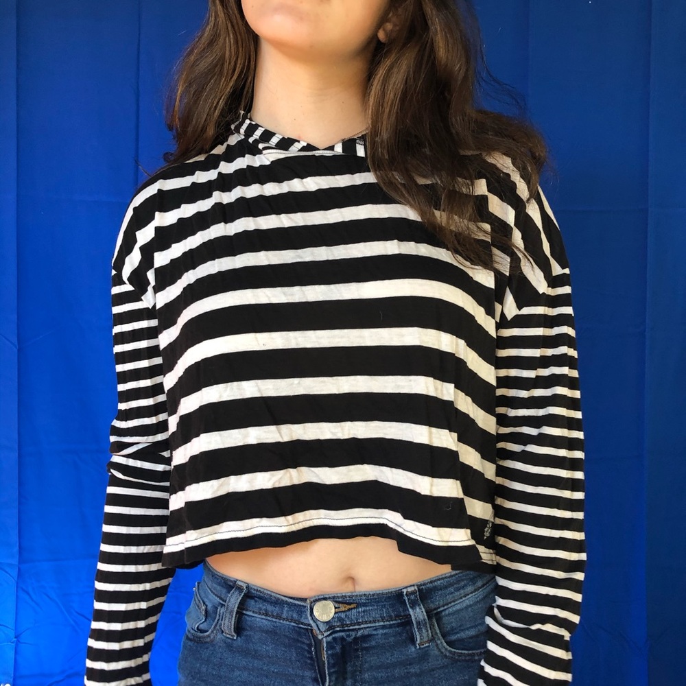 Black and White striped cropped hoodie